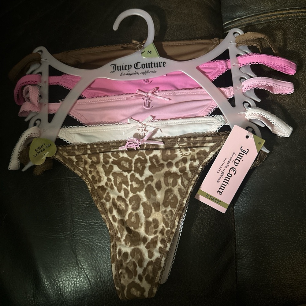 Juicy Couture women 5-Pack Bikini Bottoms - Pink, White, Leopard